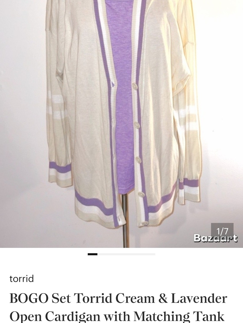 torrid Cream & Lavender Open Cardigan with Matching Tank